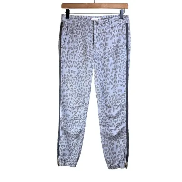 Sundry 24 Gray Leopard Print Seam Stripe Zipper Crop Ankle Twill Pants Pockets - Picture 1 of 9
